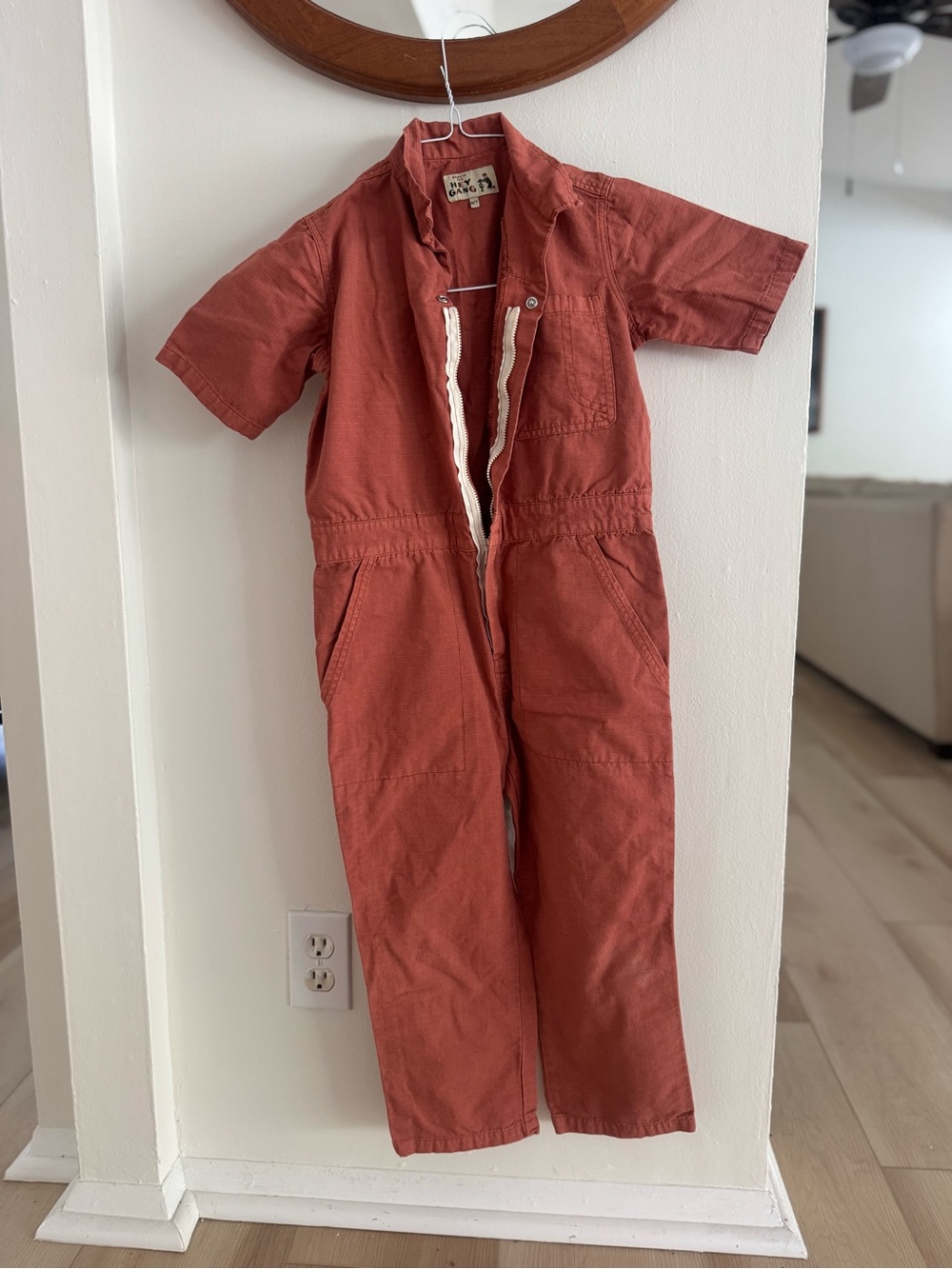Kids Terracotta Short-Sleeve Utility Jumpsuit